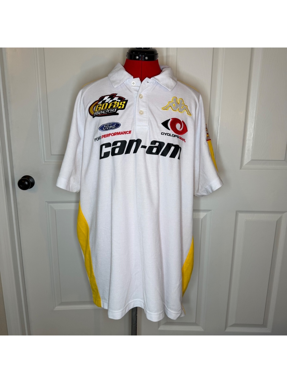 Kappa Ford Can-Am Racing Short Sleeve Polo Shirt Yellow White Men 2XL